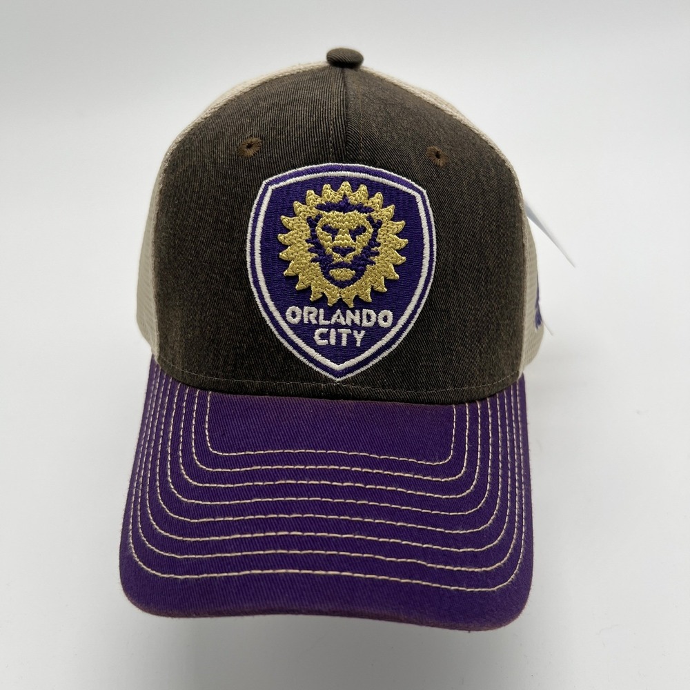 Adidas Orlando City SC MLS Trucker Hat Snapback Purple Brown Tan New